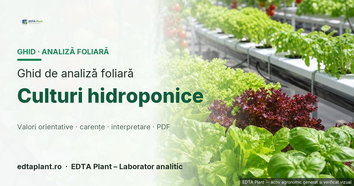 Culturi hidroponice (Hidroponie / cultură fără sol — sistem multicrops; interpretare specie × fenofază × tehnologie) — ghid de analiză foliară EDTA Plant